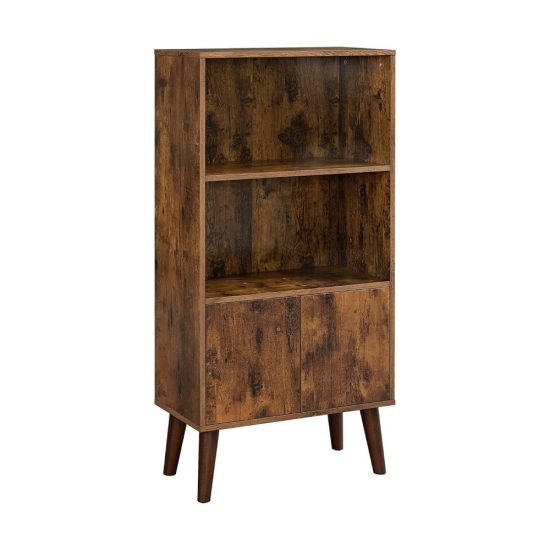TINKLE-WELL-Bookcase-with-Doors-Industrial-Floor-Storage-Cabinet-with-2-Tier-Shelves